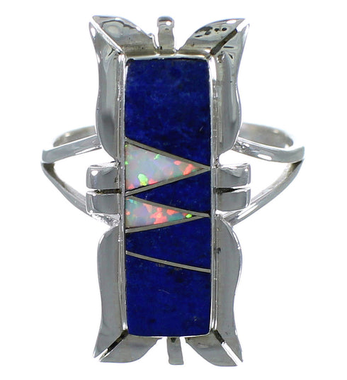 Lapis And Opal Sterling Silver Ring Size 5 AX53891